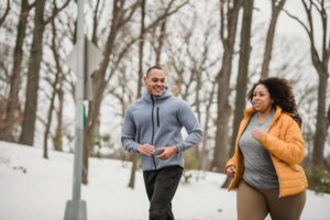 Photo of two friends exercising together